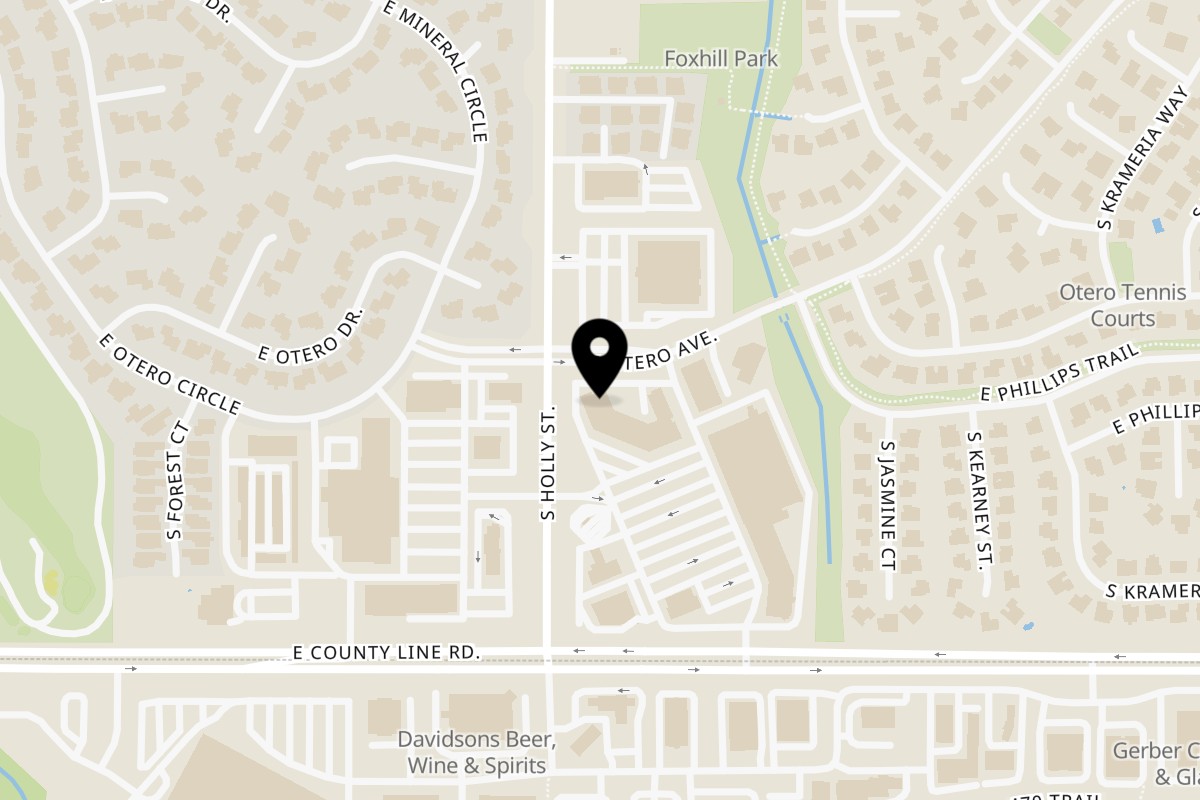 Map showing the location of East Moon Asian Bistro on 8162 S Holly St in Centennial